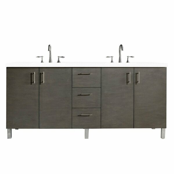 James Martin Vanities Metropolitan 72in Double Vanity, Silver Oak w/ 3 CM White Zeus Quartz Top 850-V72-SOK-3WZ